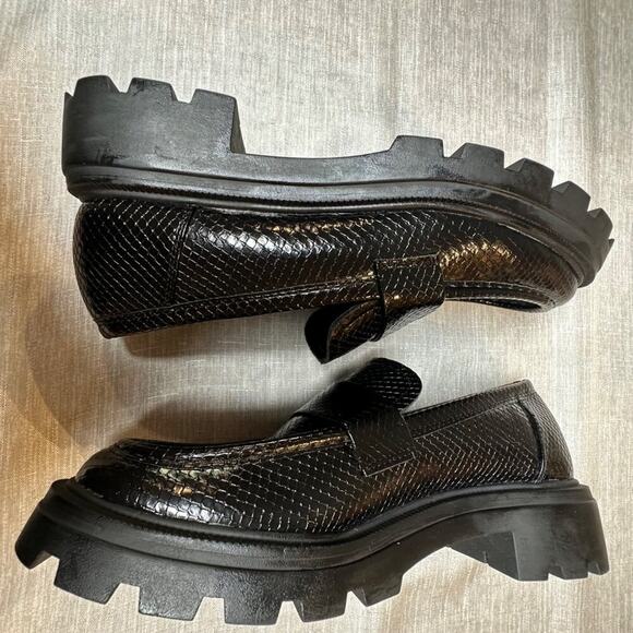 Zara Snake Faux Skin Loafers Platform Chunky Heel Black Women's Size 40 (US 9) - Picture 6 of 9